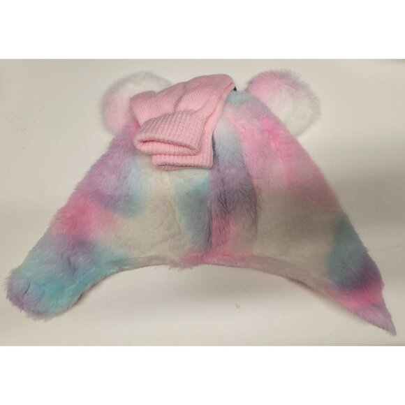 NWT 12-24 mo Hat & Mitten Set, Fluffy Fuzzy Rainbow Laura Ashley New - Picture 4 of 12